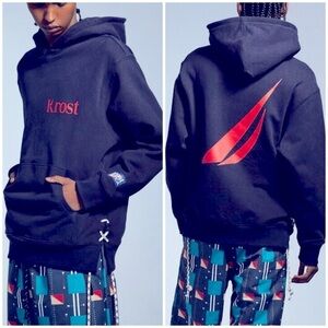 NWT Krost x Nautica Fair Winds Vented Hoodie Sweatshirt Blue Side Tie Sz L